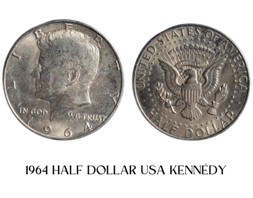 Half Dollar 1964 Kennedy - La Pièce est en Argent à 90% et Pèse Environ 12,5 Grammes.