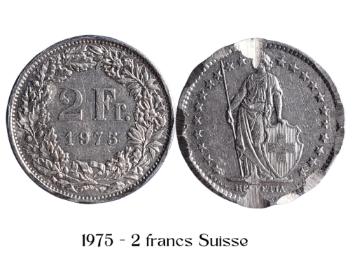 La Pièce de 2 francs Suisses de 1975 est en Cuivre-Nickel